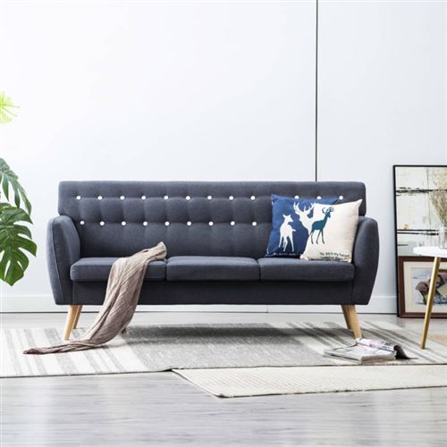 vidaXL Canap&eacute; &agrave; 3 places Rev&ecirc;tement en tissu 172x70x82 cm Gris fonc&eacute; 