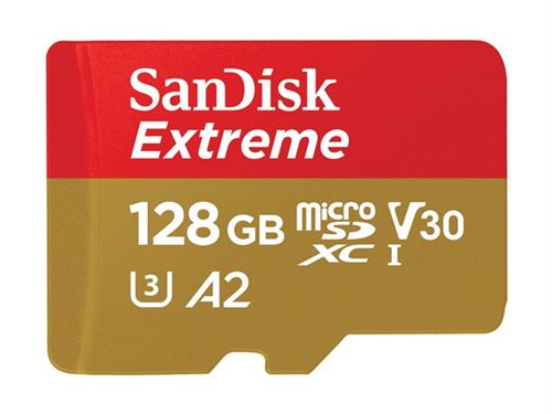 SanDisk Extreme - Carte mémoire flash - 128 Go - A2 / Video Class V30 / UHS-I U3 / Class10 - microSDXC UHS-I