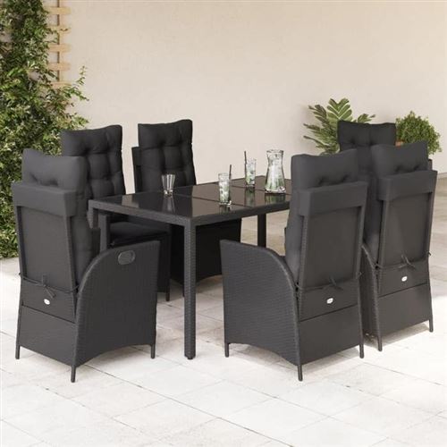 Non Communiqué Noir Vidaxl Ensemble À Manger De Jardin Avec Coussins 7 Pcs, Table Et Chaises Avec Dossier Réglable, Meubles D'extérieur, 3213071