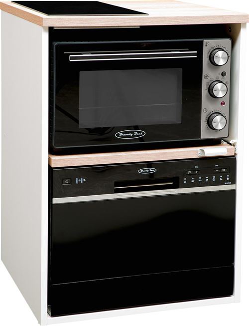 Brandy Best TRIO60B-SV-N Trio chêne clair et blanc 60 cm, avec domino vitro, four, lave-vaisselle noir