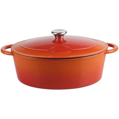 Sitram Cocotte Tradifonte - 712575 - 6.5l Fonte Emaillee Ovale Blanc Et Orange - Tous Feux Dont Induction