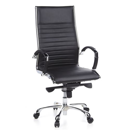 Si&egrave;ge de bureau / Fauteuil de direction PARMA 20, cuir noir, chrom&eacute;