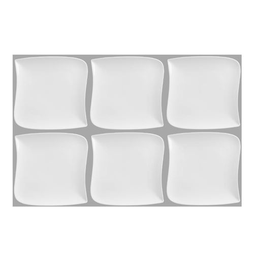 Set de 6 assiettes plates carrée design vague - 26 cm x 26 cm - Porcelaine