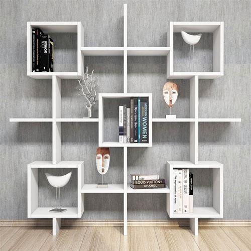 HOMEMANIA Bibliothèque Irma avec Étagères, Meuble de Rangement - pour Salon, Bureau - Blanc en Bois, 130 x 20 x 130 cm