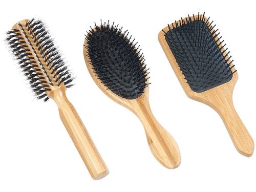 3 brosses à cheveux en bambou : ronde, plate et ovale