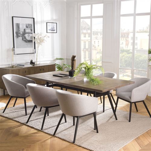 ERNESTO - Table à manger rectangulaire marron 200x100cm Acacia pieds métal noir