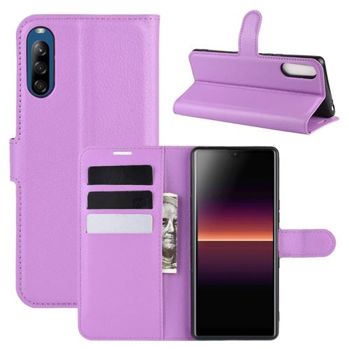 Etui en PU peau de litchi avec support violet pour Sony Xperia L4