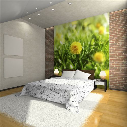Paris Prix - Papier Peint printemps Fleurs Jaunes De Pissenlit 193 X 250 Cm