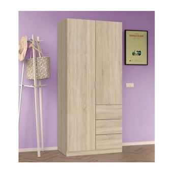 Gloria Armoire De Chambre Style Contemporain Melaminee Decor Chene