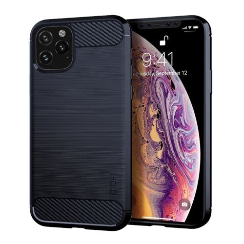 Coque en TPU fibre de carbone brossé souple bleu foncé pour votre Apple iPhone XS Max (2019) 6.5 pouces