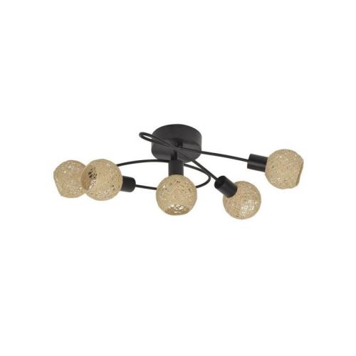 corep plafonnier 5 lumieres en métal malya - h 21 cm - 15 w - noir mat et naturel