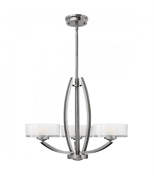 Suspension Meridian, nickel brossé et verre, 3 ampoules
