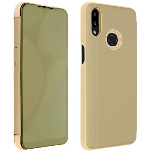 Housse pour Galaxy A10s avec Clapet translucide Design Miroir Support Vidéo doré