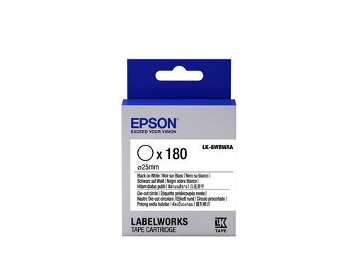 Epson Ruban LK-8WBWAA - &Eacute;tiquette pr&eacute;d&eacute;coup&eacute;e Ronde Noir/Blanc d25/180