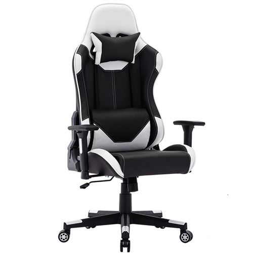 Chaise Gaming -Fauteuil de Bureau Dossier Inclinable avec Coussin,Réglable en Hauteur - Blanc et Noir