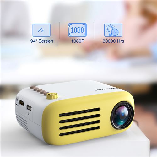 Projecteur TFT LCD 1080P multimédia mini portable Jaune