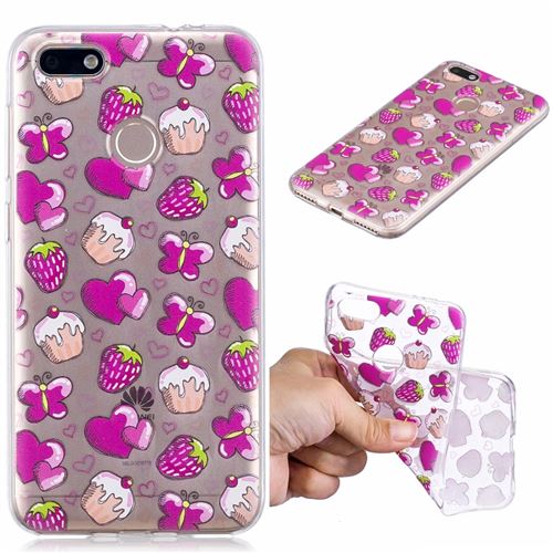 Coque en TPU cœur et fraise pour votre Huawei Y6 Pro (2017)/Enjoy 7/P9 lite mini
