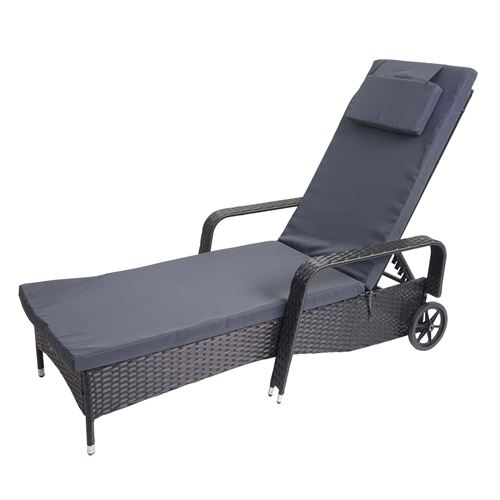 Chaise longue Carrara, polyrotin, bain de soleil, alu anthracite, coussin gris