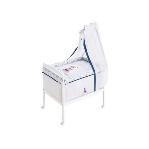 LULU CASTAGNETTE Berceau complet Carré (Bois + Textile + Ciel de Lit) Coton Brodé Lulu Apolo 55x85 cm Bleu