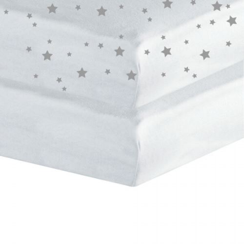 Lot de 2 draps housse gris / imprimé étoiles grises 70 x 140 cm - babycalin