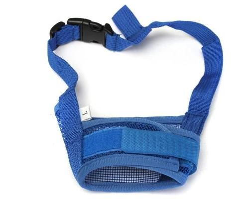 Meilleurs prix pour Réglable Chien Mesh Muselière Masque Museau Nylon à Bouche Anti Aboiement Morsure Sécurité à Chiot Puppy Bleu L