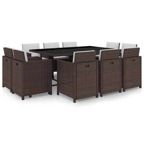 vidaXL Mobilier de jardin 11 pcs avec coussins Résine tressée Marron
