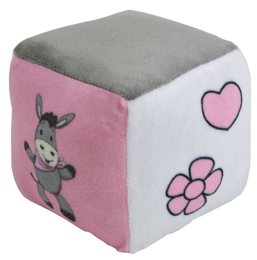 Happy People cube peluche gris/rose 11 cm