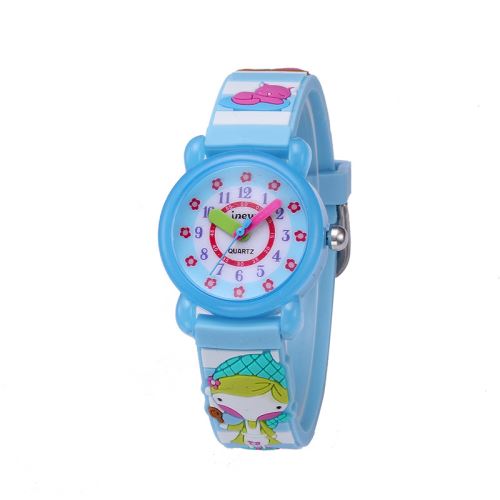 Oem Bleu Montre Enfant Quartz Etanche - Motif Fille 3D