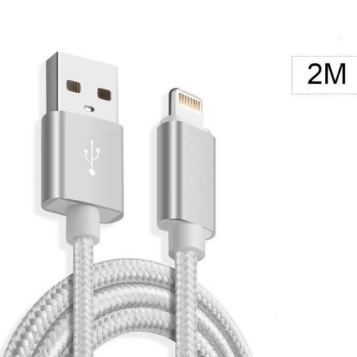 Cable Metal Nylon Renforce Chargeur USB Couleur Argent pour IPhone Longueur 2m Tréssé Compatible IPhone 5s/6/6S/7/8/X/Xr Little Boutik®