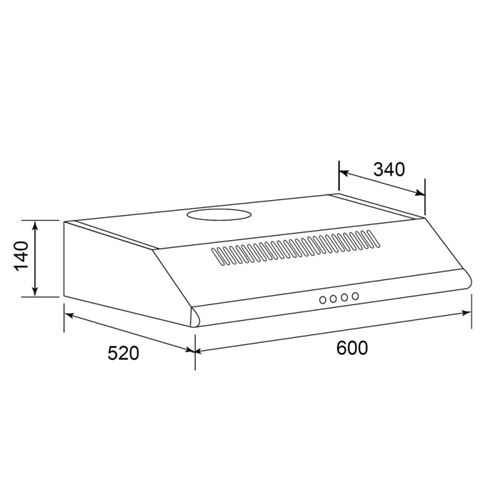 hotte visière 60cm 250m3/h inox - ghc625ix