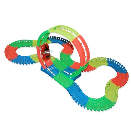 Circuit grand Looping Lightning Speedy, flexible modulable avec 150 rails luminescents et 1 SUV lumineux