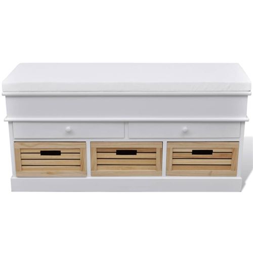 Vidaxl Blanc Banc D Entrée Et De Rangement Avec Coussin 2 Tiroirs - Image 2