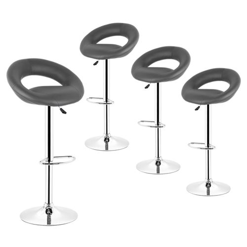 Lot de 4 tabourets de bar Gris Modèle Lune Coussin Doux Hauteur Réglable Rotation à 360° en similicuir