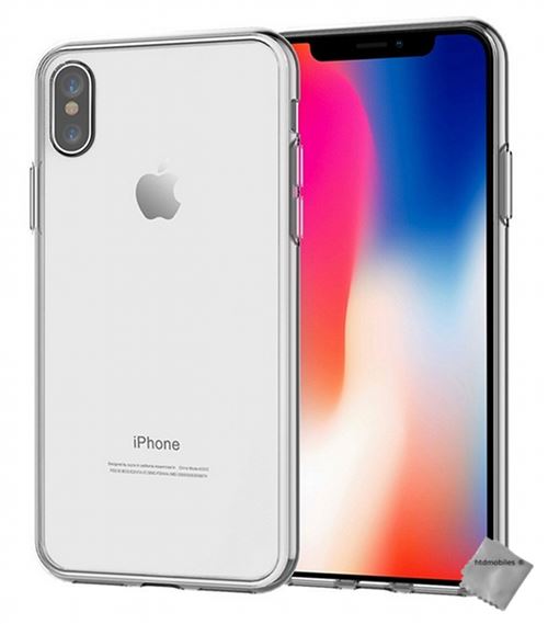 Housse etui coque pochette silicone gel fine pour Apple iPhone X avec verre trempe - BLANC TRANSPARENT