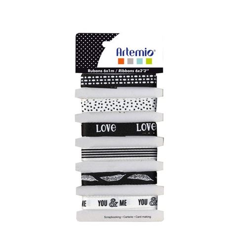 6 rubans Amour noir & blanc - Artemio