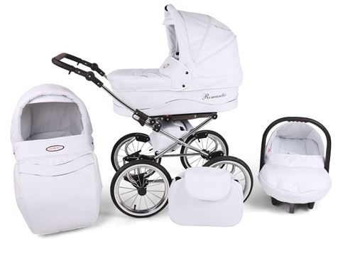 Poussette / Landau combiné 3en1 multifonctions siège-auto & équipement bébé enfant 0-36m Cuir ECO Cadre chromé Romantic Classic