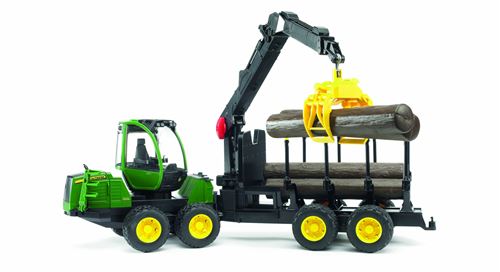 Bruder - 02133 - Porteur Forestier John Deere Vert Avec Remorque Et Rondins
