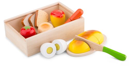 New Classic Toys kit de coupe en bois planche à découper avec jouet nourriture 7-pièces