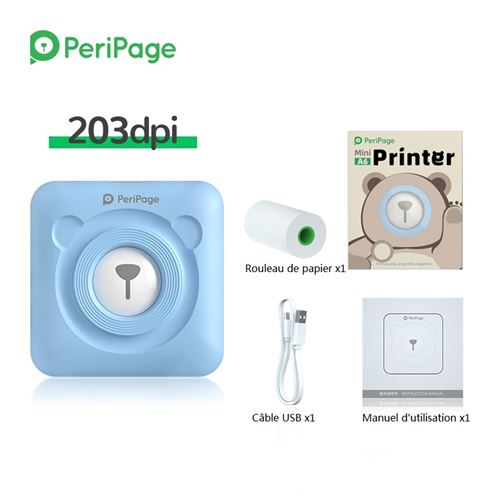 Portable thermique Bluetooth imprimante PeriPage A6 sans encre 203dpi Bleu Version Internationale