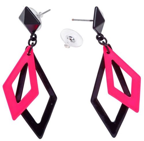 Boucles d'oreille losange noir et rose fluo (la paire)