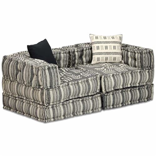 vidaXL Pouf modulaire à 2 places Gris rayé Tissu
