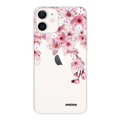 Coque pour iPhone 12 mini souple transparente Cerisier Motif Ecriture Tendance [Evetane®]