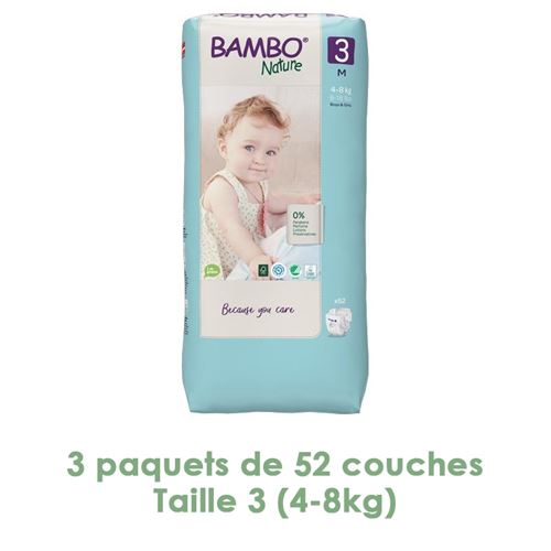 Couches Bambo Nature Midi T3 (4-8kg) - 3 paquets de 52