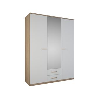 Armoire 3 Portes Coloris Blanc Et Naturel Lena Achat Prix Fnac