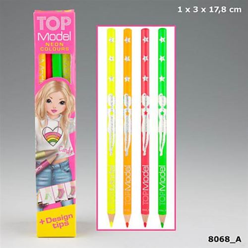 Depesche 8068 – Crayons de couleur Set Top Model, 4 couleurs fluo
