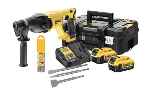 Perforateur Dewalt Sans Fil - Sds-Pplus 2 Batterie 4.0Ah, Chargeur, Coffret + 6 Forets et 3 Burins - Dch133M2K