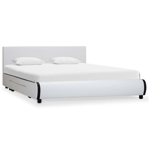 vidaXL Cadre de lit avec tiroirs Blanc Similicuir 160x200 cm