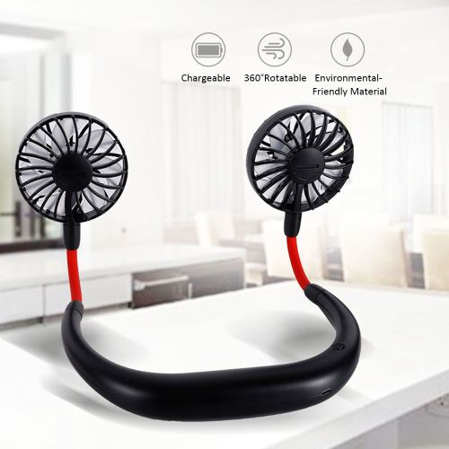 21€26 sur Mini ventilateur au tour de cou USB rechargeable double tête noir  - Ventilateur - Achat & prix
