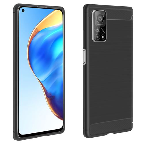 Coque pour Xiaomi Mi 10T / 10T Pro Souple Coins Renforcés Carbone Effet Brossé Noir