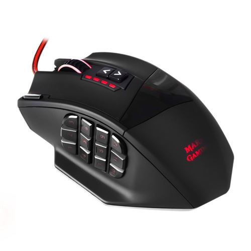 Mars Gaming MM4 - Souris PC, 16400DPI, Laser, Lumière LED 6, 19 Boutons, 5 Profils